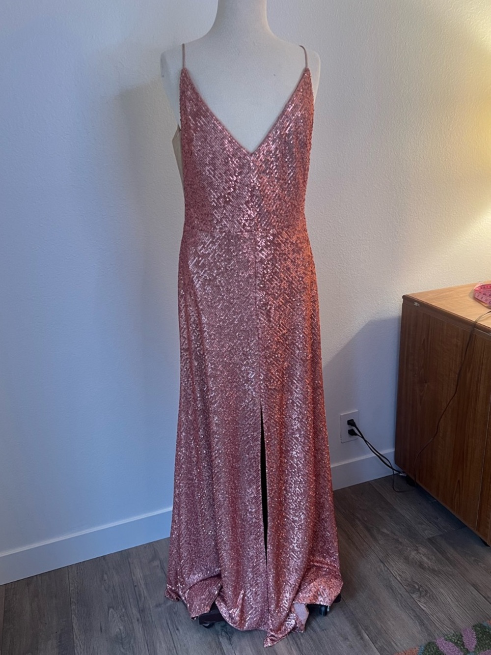 Jenny Yoo Rose Gold Sequin Slip Dress